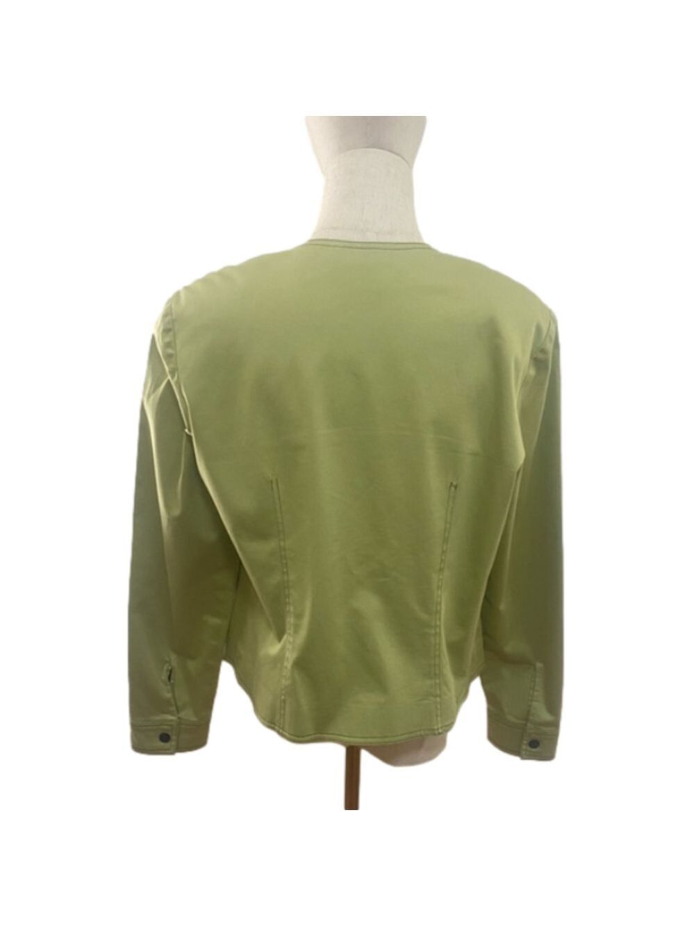 90S CHARTREUSE W BLACK FRONT ZIP LINED CROPPED COLLARLESS BLAZER NORMCORE 8 - Picture 2 of 8